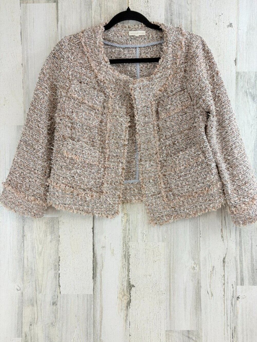 ANN MASHBURN Size S Kiki Cardigan Beige Silver Tweed Lady Jacket